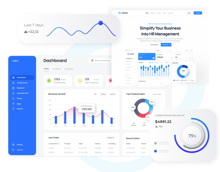 Dashboard analytics, HR management tools, and custom software solutions